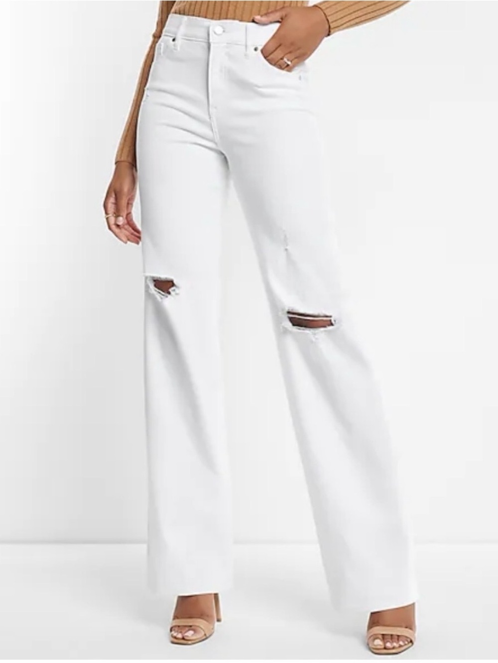 Express White Mid Rise Boyfriend Distressed Jeans